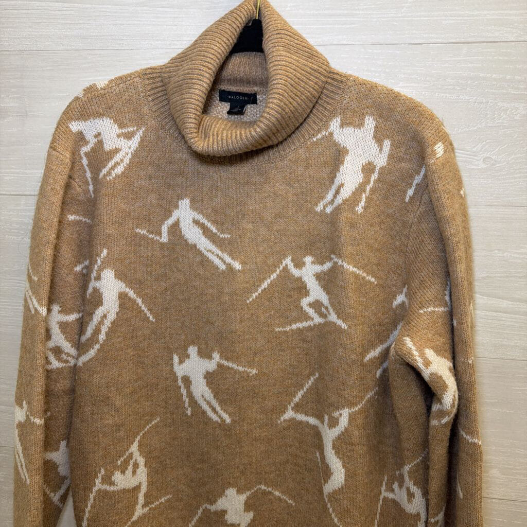 Halogen Brown/ White Knit Ski Print Turtleneck Sweater Large