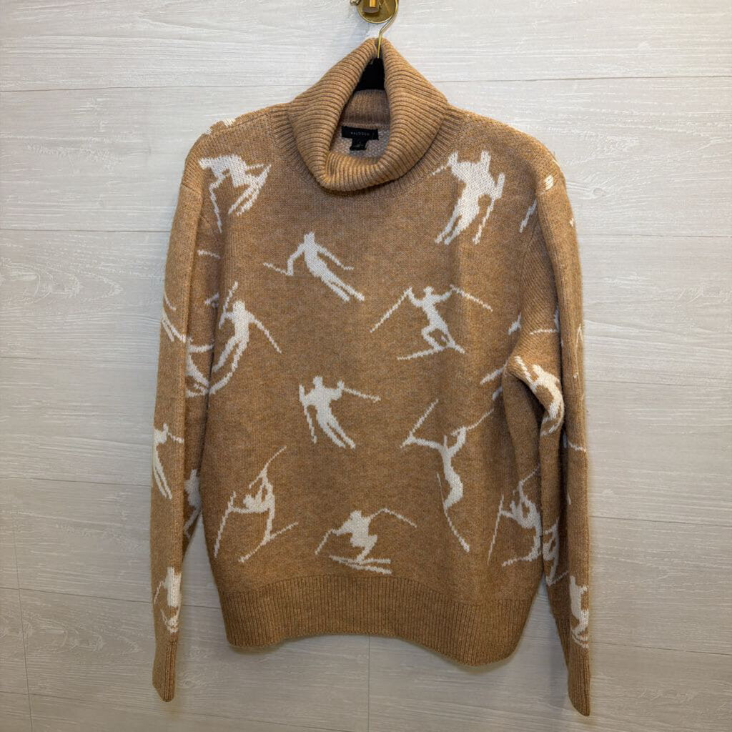 Halogen Brown/ White Knit Ski Print Turtleneck Sweater Large