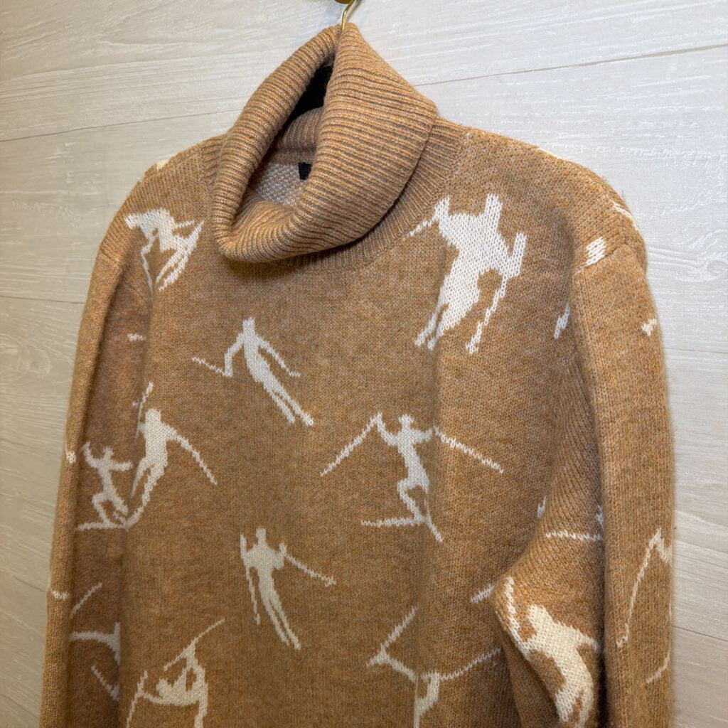 Halogen Brown/ White Knit Ski Print Turtleneck Sweater Large