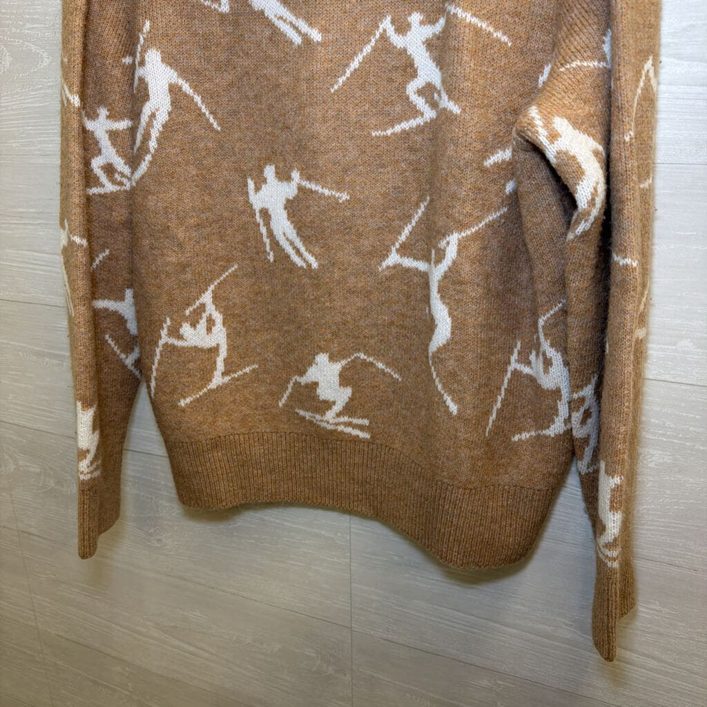 Halogen Brown/ White Knit Ski Print Turtleneck Sweater Large