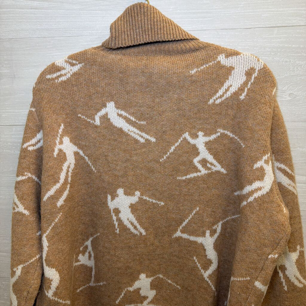 Halogen Brown/ White Knit Ski Print Turtleneck Sweater Large