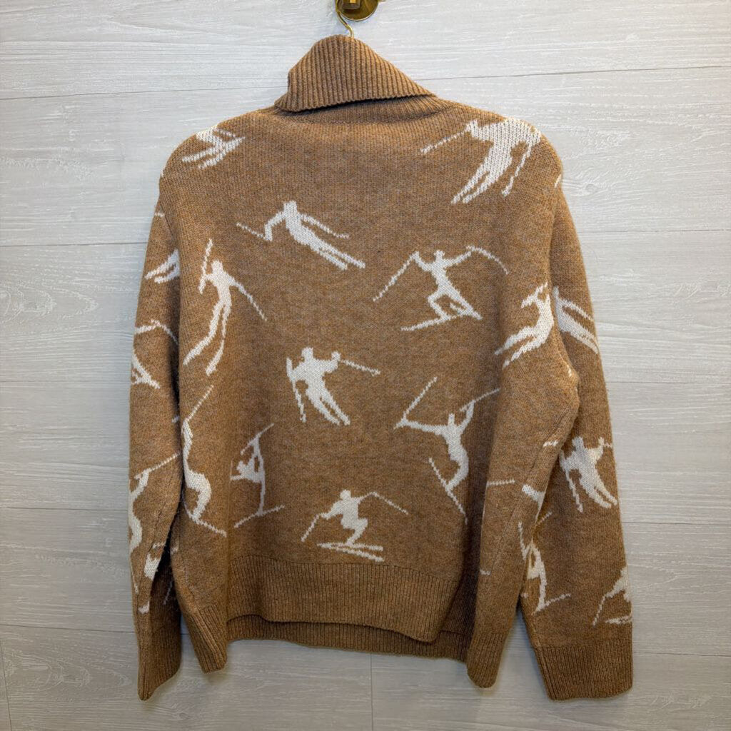 Halogen Brown/ White Knit Ski Print Turtleneck Sweater Large