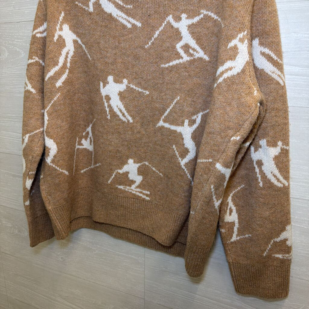 Halogen Brown/ White Knit Ski Print Turtleneck Sweater Large