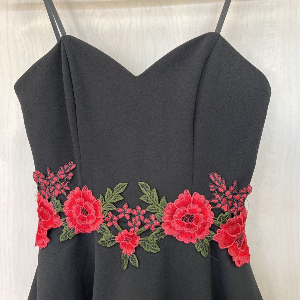 Black Skater Dress with Rose Waist Detail Size 9/10 Homecoming