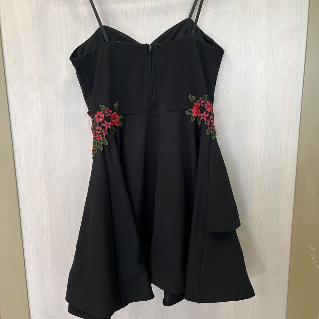 Black Skater Dress with Rose Waist Detail Size 9/10 Homecoming