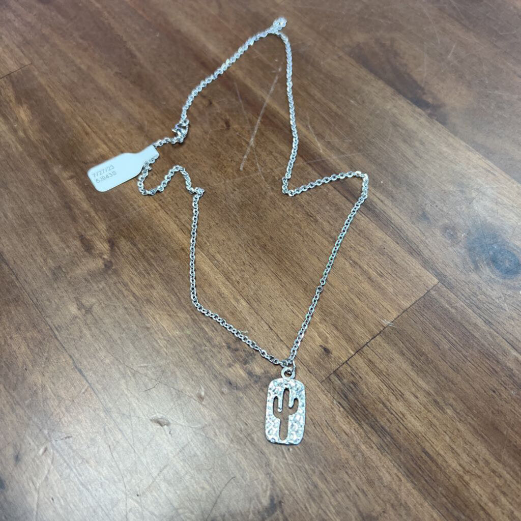 Silver Dainty Chain Cactus Silhouette Necklace