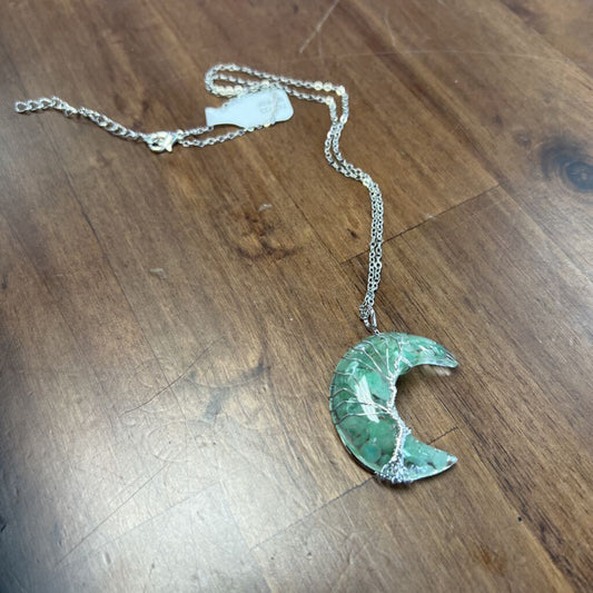 Light Green Resin Moon Silver necklace