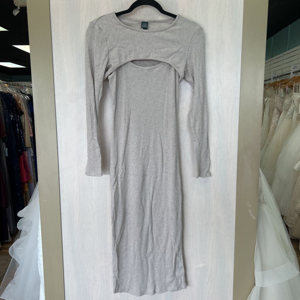 Beige Soft Ribbed Shrug Top Maxi Dress Set Size Medium