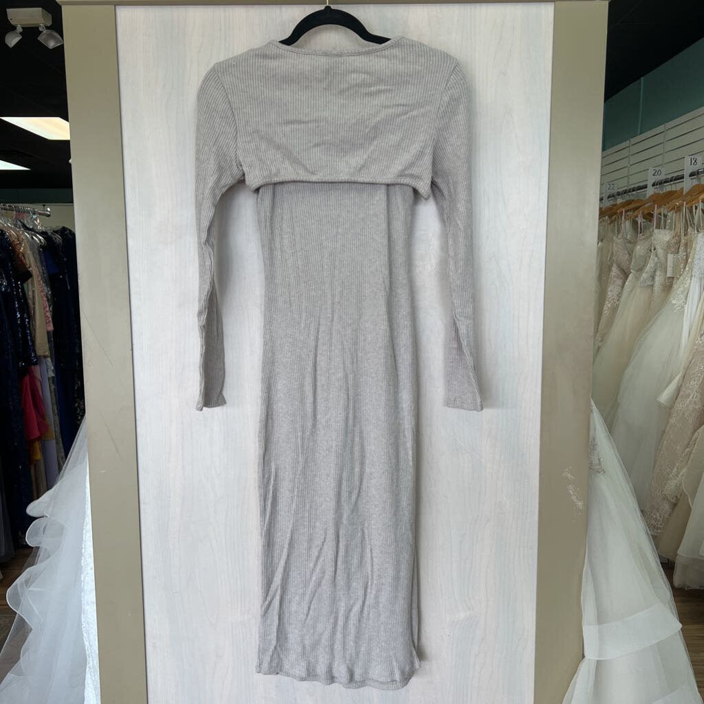Beige Soft Ribbed Shrug Top Maxi Dress Set Size Medium