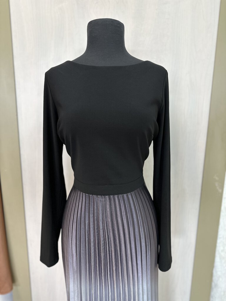 Betsy Adam Black Long Sleeve Top Purple Ombre Accordion Pleat Long Skirt Dress 12