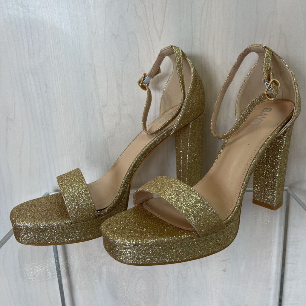 BAYQ Gold Glitter Platform Heels 10.0