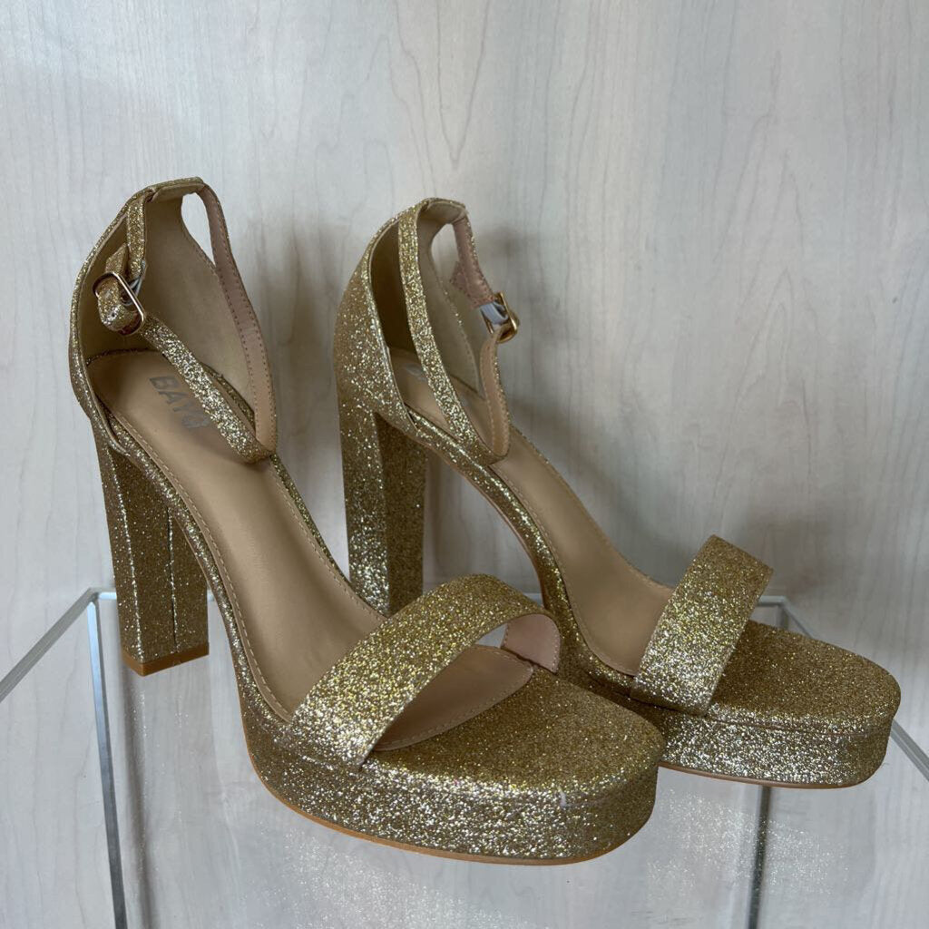 BAYQ Gold Glitter Platform Heels 10.0