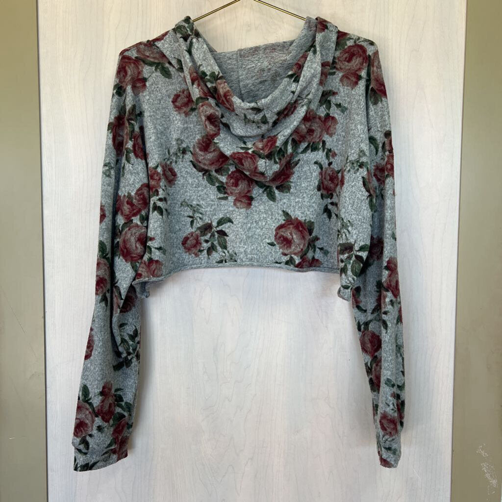 Long Sleeve Cropped Floral Hoodie Extra Large