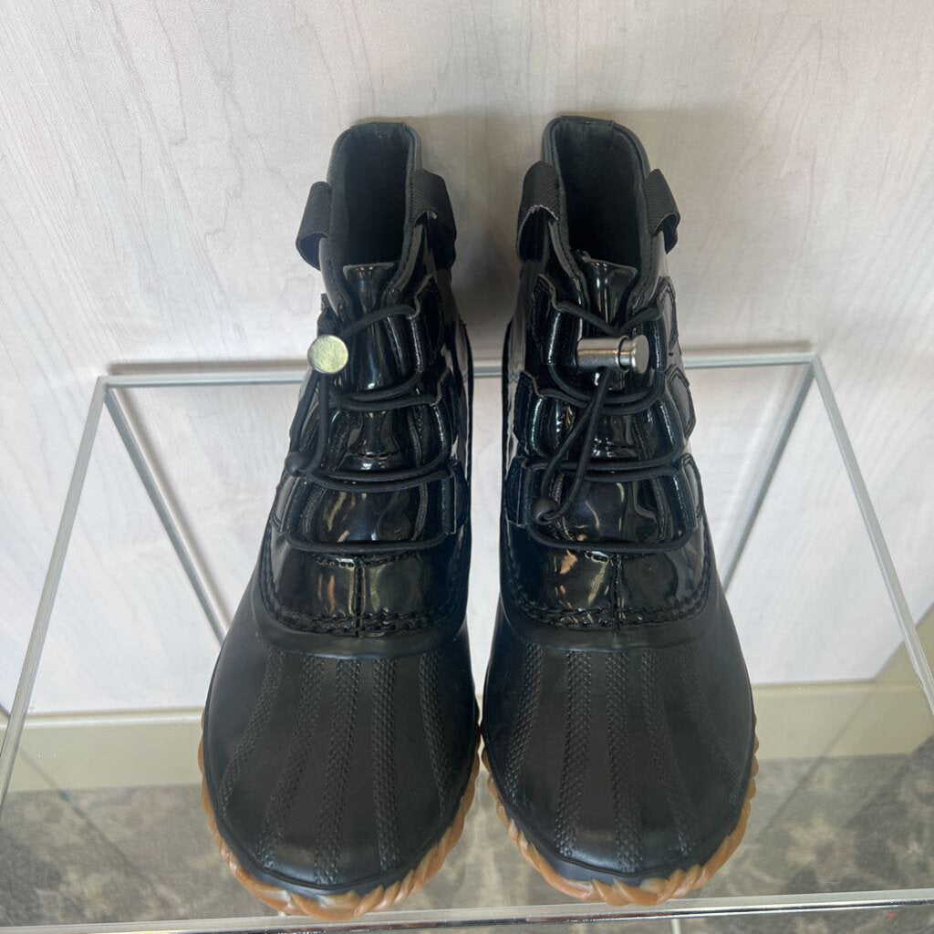 Sorel Black Patent Leather Rainboots Ankle 8.0