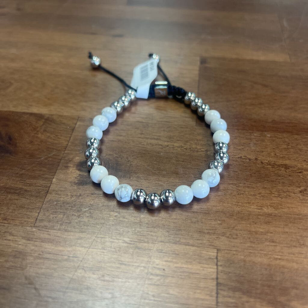 Silver and White Beaded Rustic Cuff Bracelet