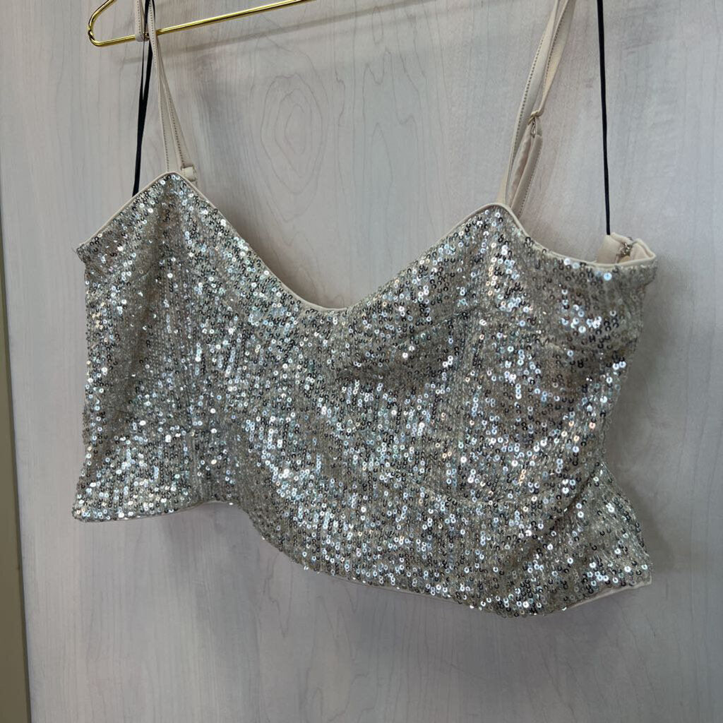 Champagne Sparkle Sequin Crop Top Extra Large