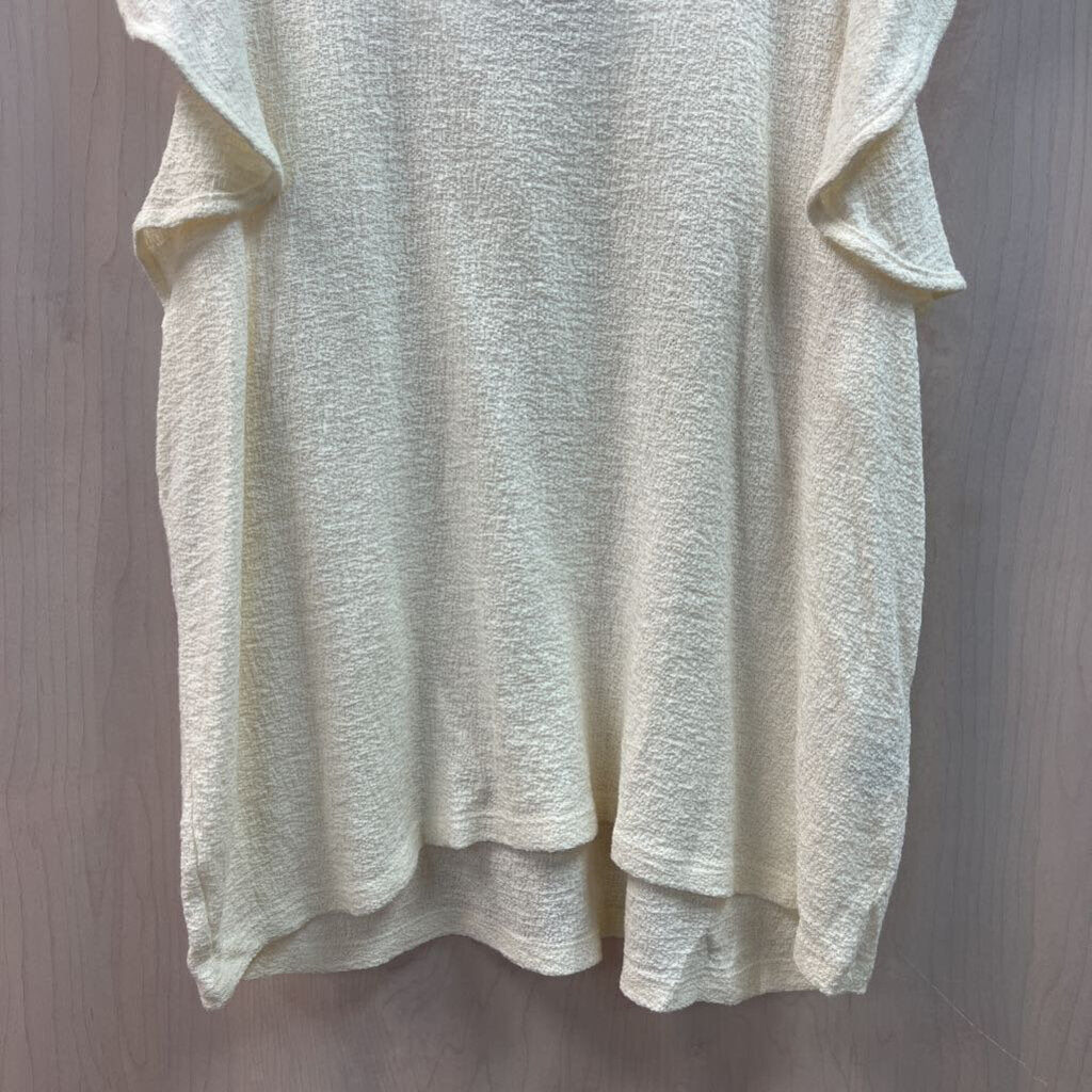 Texture and Thread Cream Ruffle Sleeve Top Large