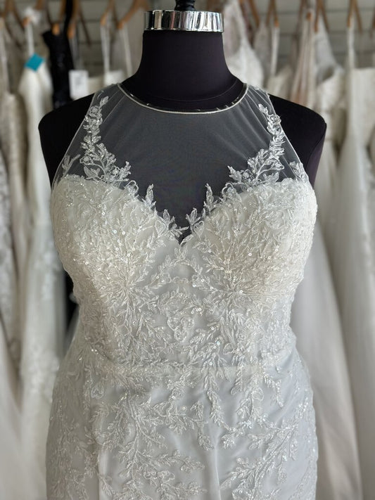 Oleg Cassini Illusion Neck Fitted Lace Bridal Gown 20W
