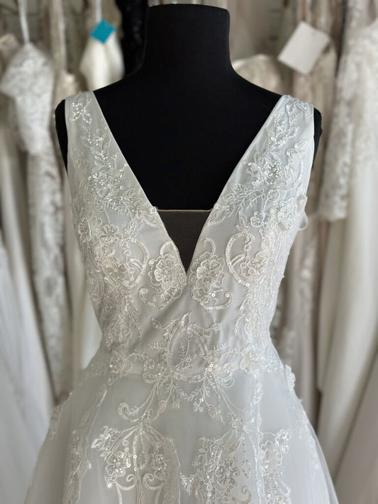 DB Studio Sequin Lace Tea Length Bridal Dress 10