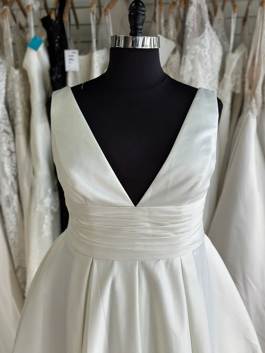 DB Studio Satin Tea Length Wedding Dress 16W