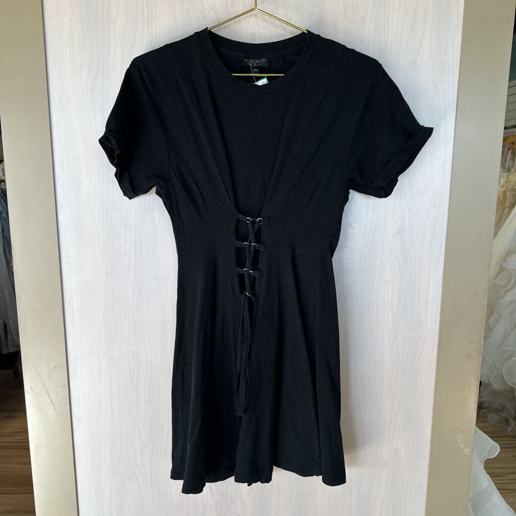 TopShop Black Shortsleeve Dress Laceup Front 6