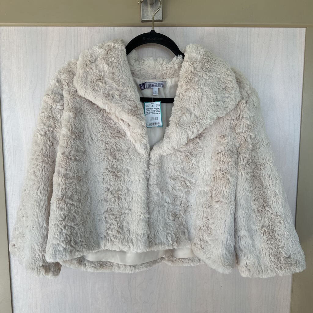 Cream Faux Fur Cropped Jacket Large