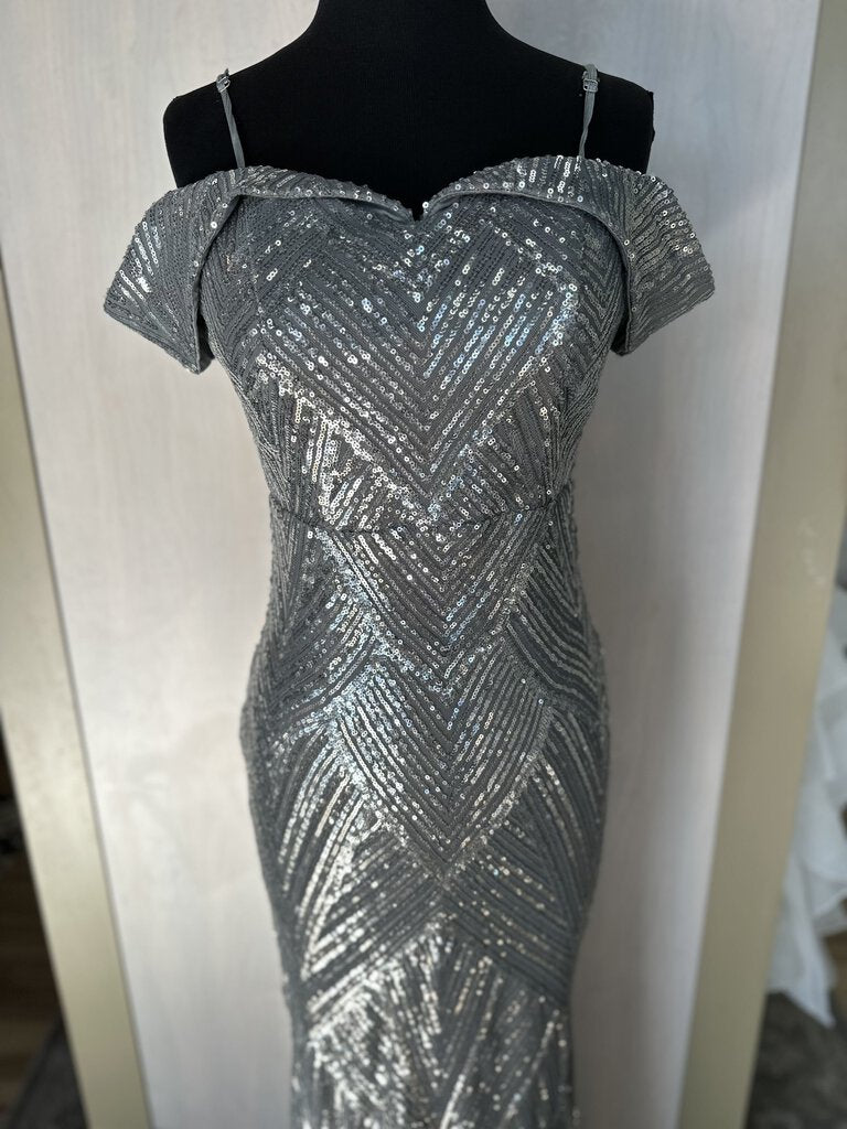Ricarica Silver Offshoulder Fitted Gown Medium