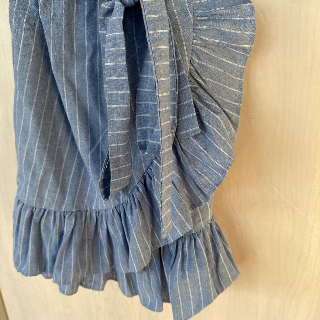 Blue/White Striped Off-shoulder Ruffle Short Dress Medium