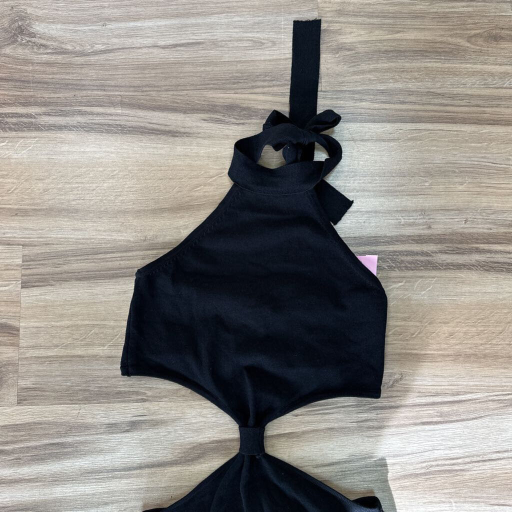 Lulu's Black Halter Midi Dress with Cutouts Medium