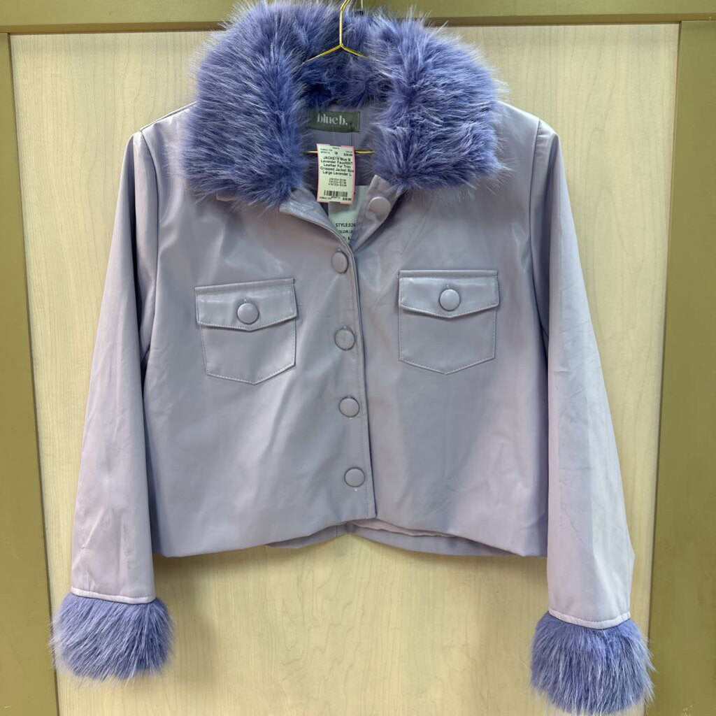 Lavender FauxNWT Leather Fur Trim Cropped Jacket Size Large