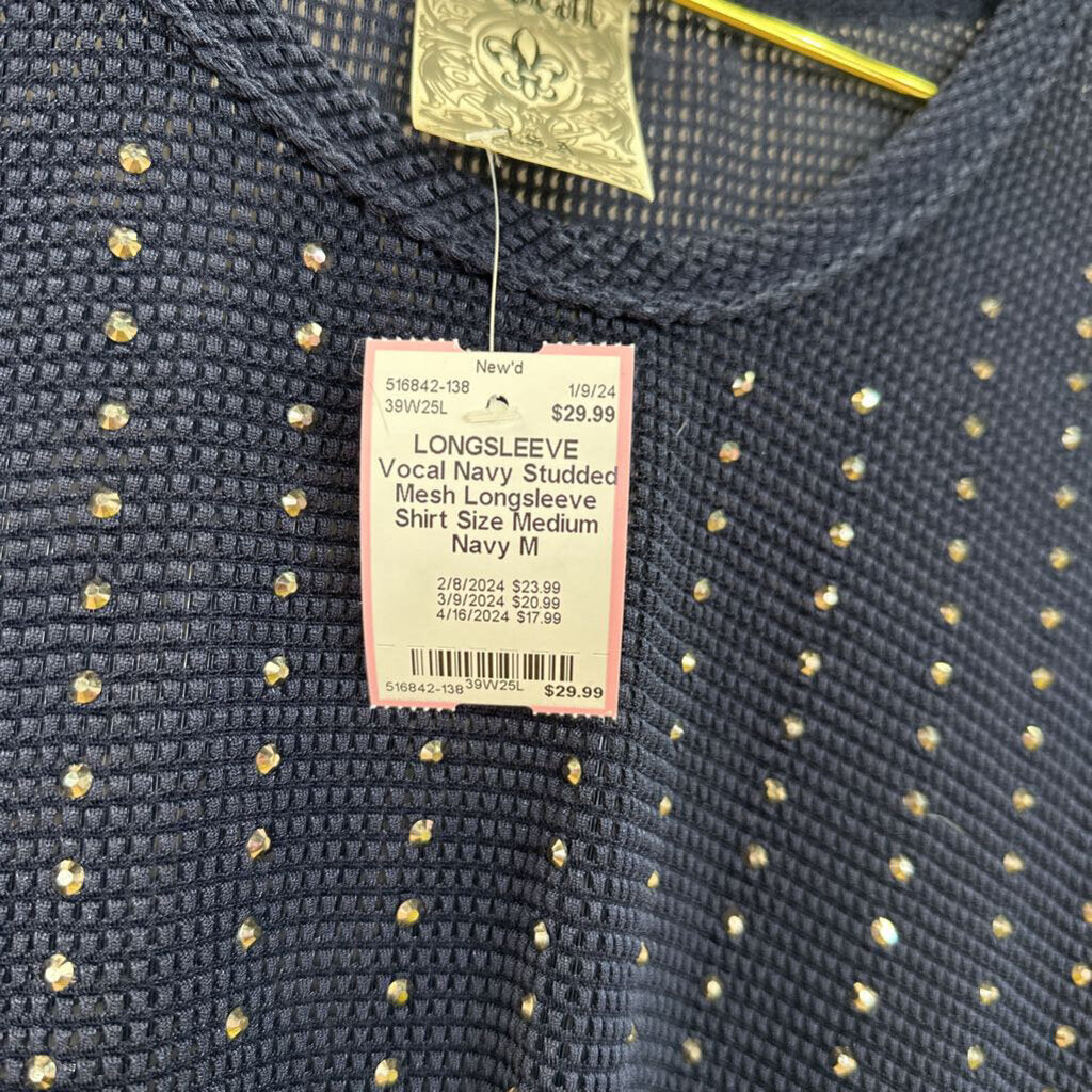 Navy Studded Mesh Longsleeve Shirt Size Medium