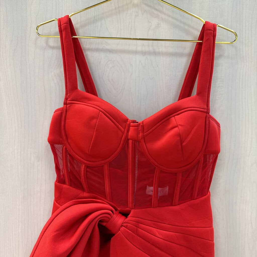 Mable Red Bustier Bow Detail Dress Size Large