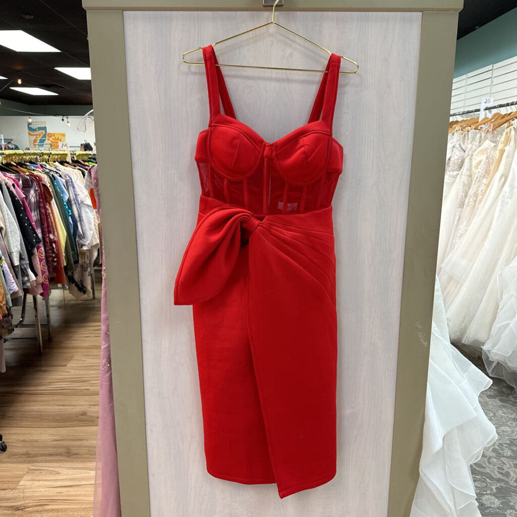 Mable Red Bustier Bow Detail Dress Size Large