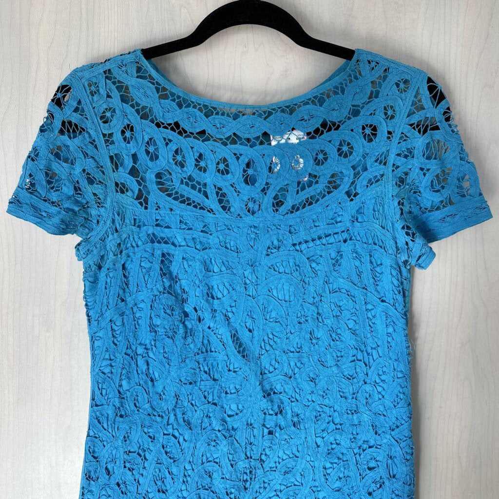 Lilly Pulitzer Bright Blue Crochet Short Sleeve Short Dress Small