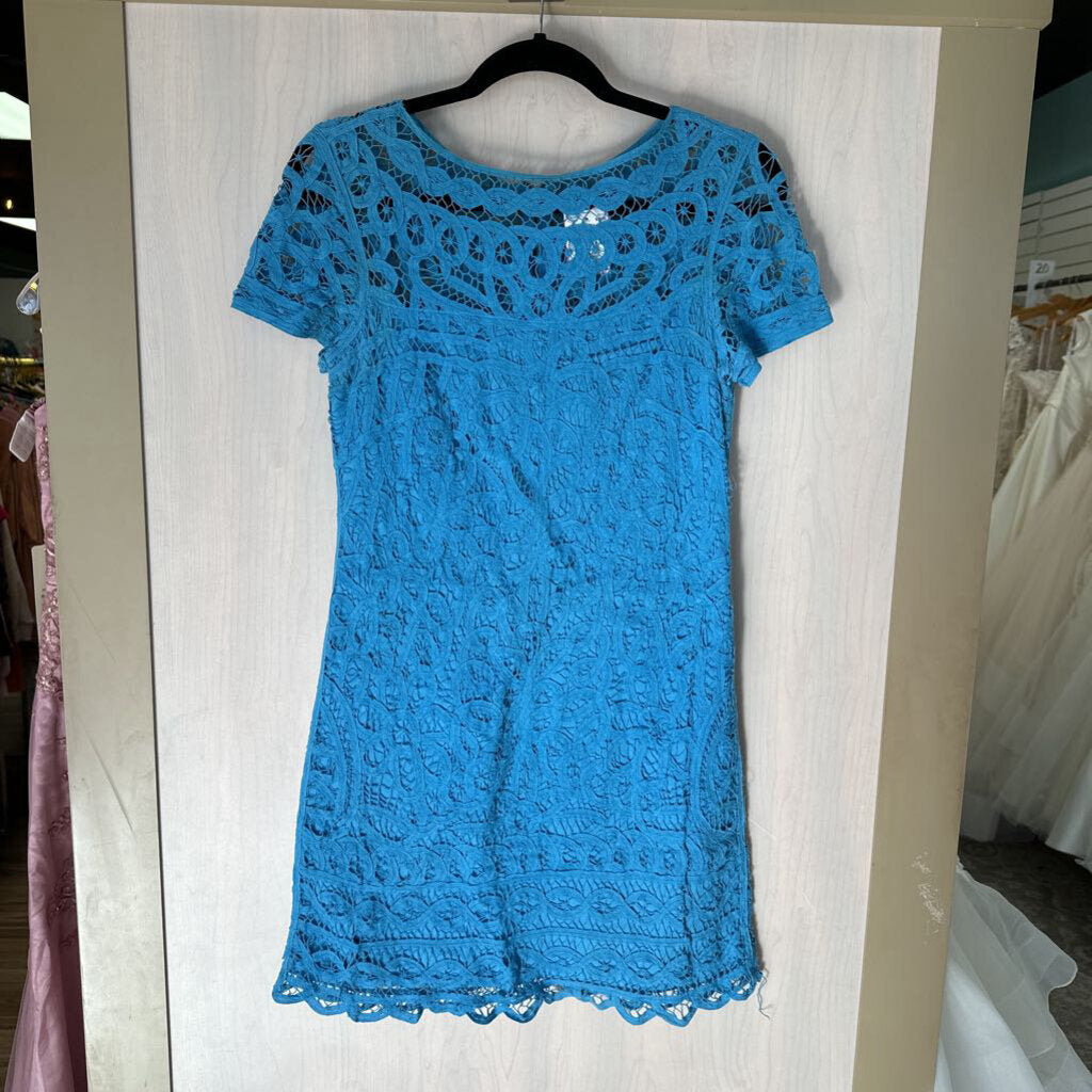 Lilly Pulitzer Bright Blue Crochet Short Sleeve Short Dress Small