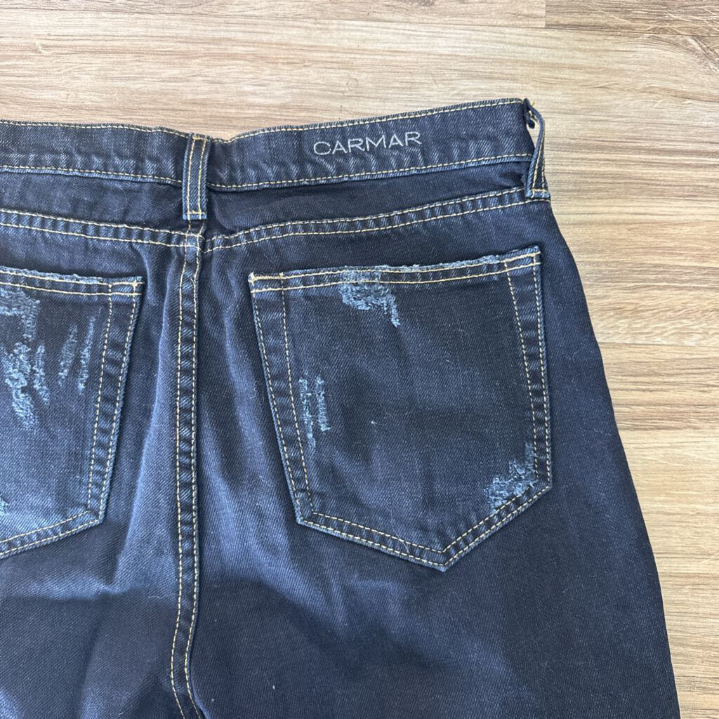 Dark Wash Distressed Straight Jeans 28