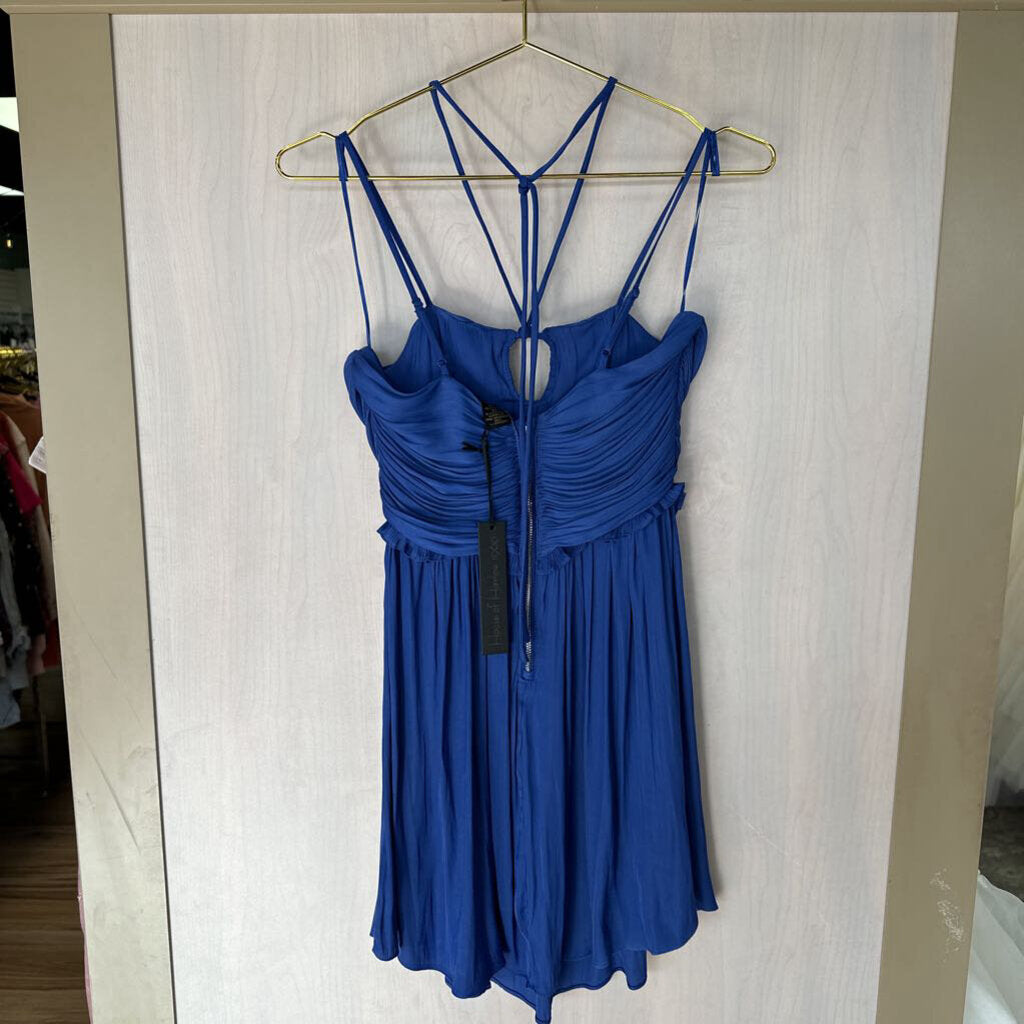 House of Harlow Royal Blue Gathered Mini Dress Extra Small
