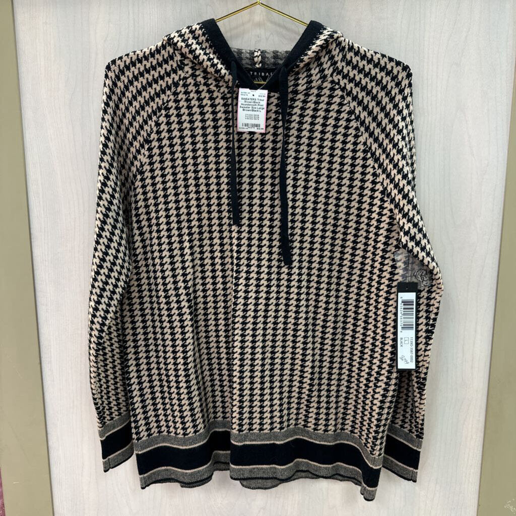 Brown/Black Houndstooth Print Sweater Size Large