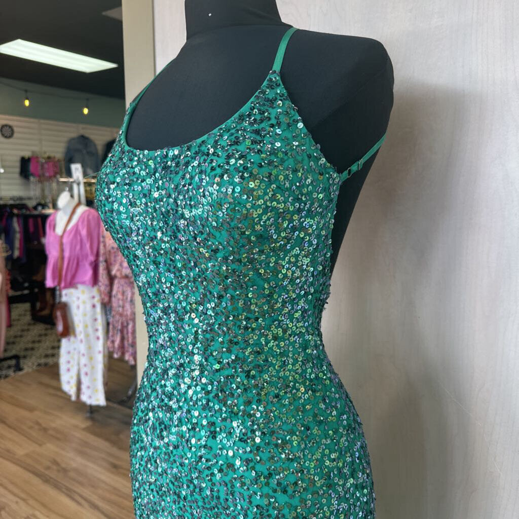 Jules & Cleo Sequin Low Back Long Formal Dress 0 (AS IS)