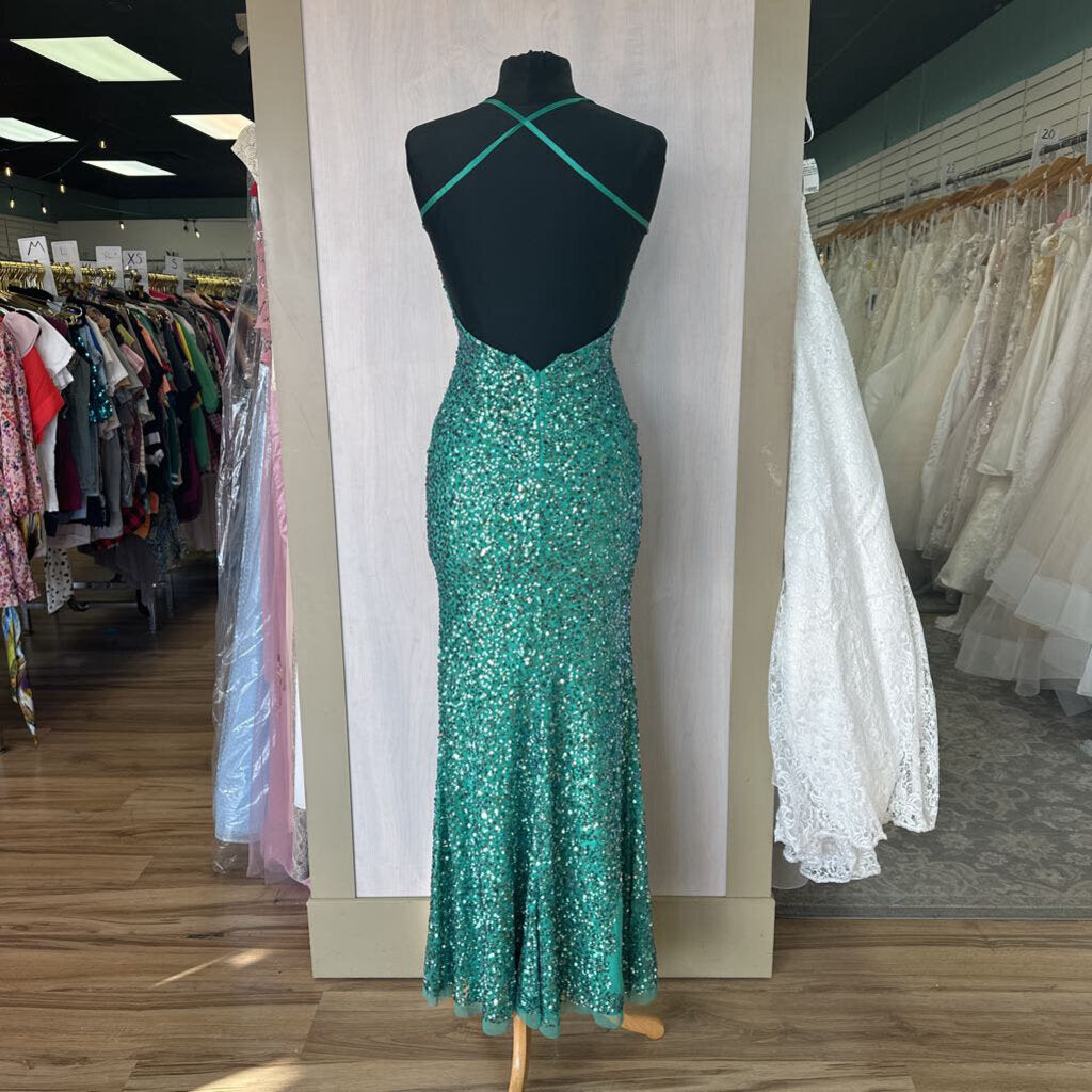 Jules & Cleo Sequin Low Back Long Formal Dress 0 (AS IS)