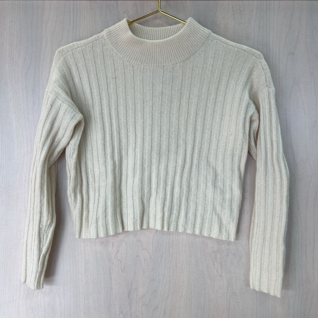 Madewell Cream Ribbed Cropped Long Sleeve Mock Neck Sweater Small