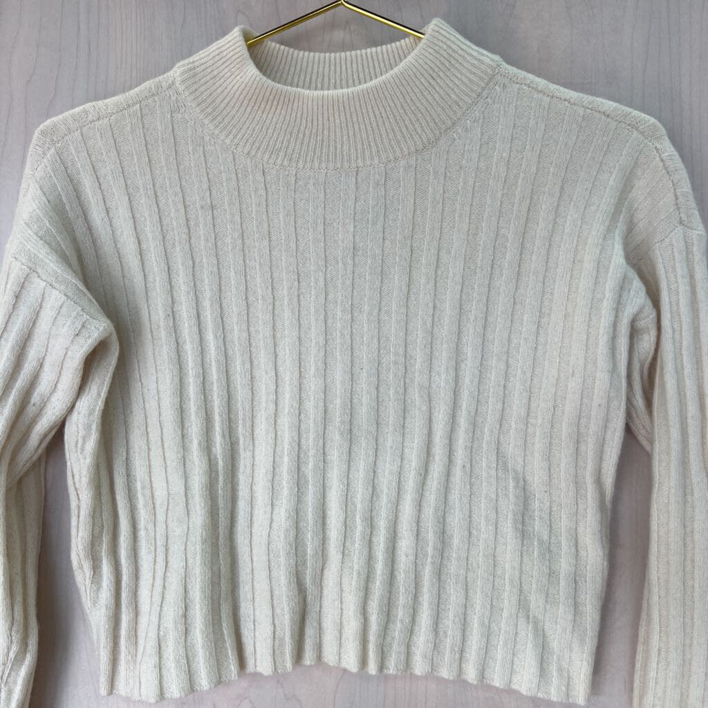 Madewell Cream Ribbed Cropped Long Sleeve Mock Neck Sweater Small