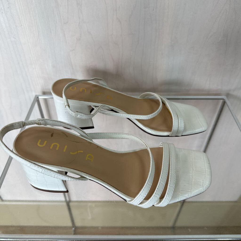 Unisa White Strappy Open Toe Block Heels Size 7M