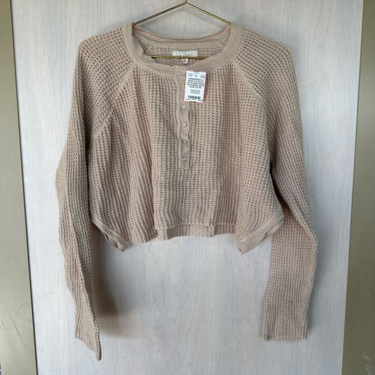 LA Hearts Tan Cropped Henley Knit Sweater Extra Small