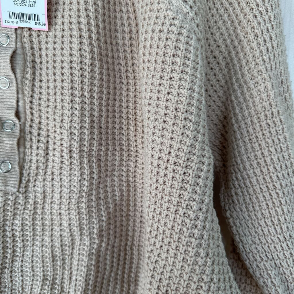 LA Hearts Tan Cropped Henley Knit Sweater Extra Small