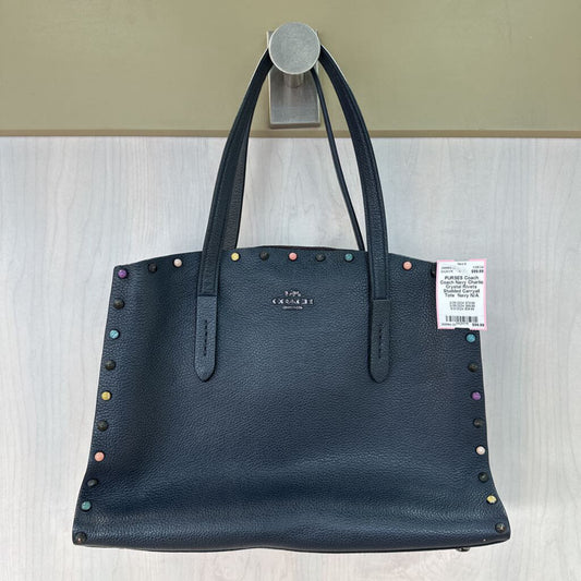 Coach Navy Charlie Crystal Rivets Studded Carryall Tote