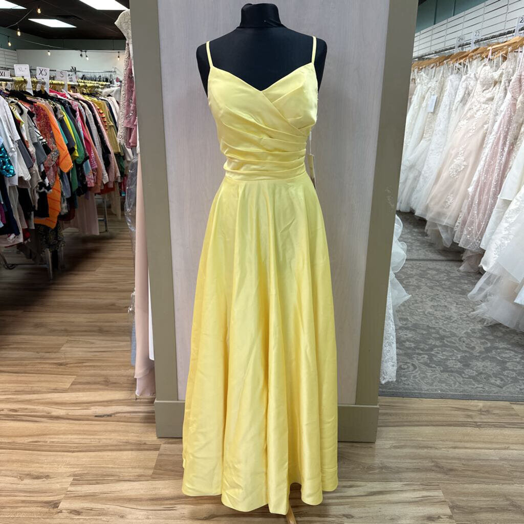 Stacees Yellow Spaghetti Strap A-Line Formal 14