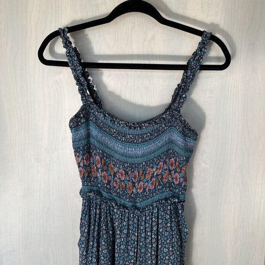 Blue Floral Smocked Jumpsuit Small