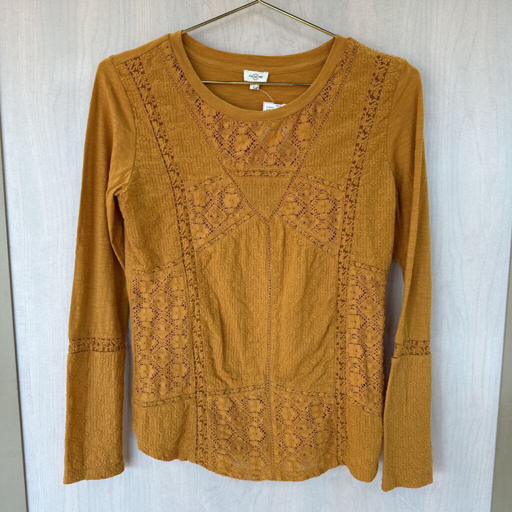 Eze Sur Mer Marigold Long Sleeve Lace Detail Top Extra Small