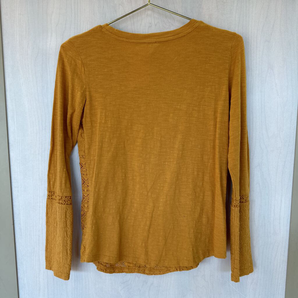 Eze Sur Mer Marigold Long Sleeve Lace Detail Top Extra Small